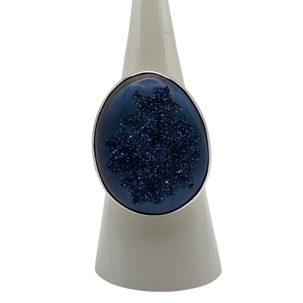 Sterling Silver Blue Obsidian Druzy Size‎ 7 Ring Adjustable 925 Colorful Sparkle